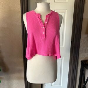 Aerie waffle knit hot pink cropped tank top